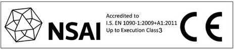 CE mark, execution class 3 awarded to Henry McGinley & Sons Ltd, Ireland. I.S. EN 1090-1:2009+A1:2011 - Execution of steel structures and aluminium structures.